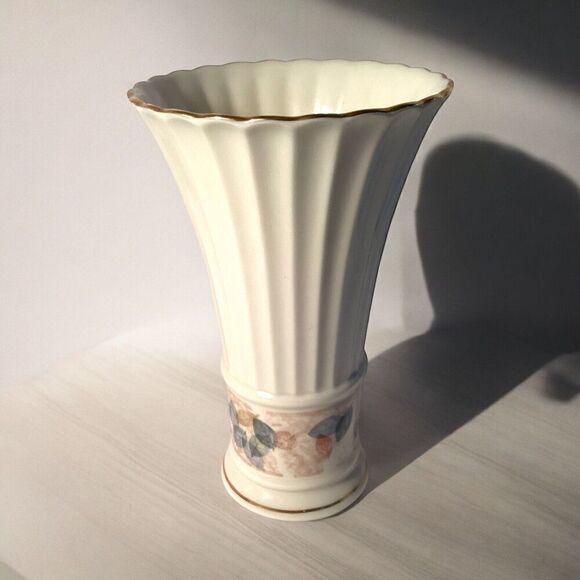 Lenox Porcelain Vase 8” Nature's Impressions Gold Trim Muted Fall Autumn Leaves - Picture 1 of 6